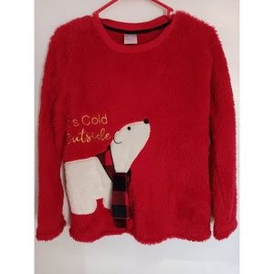 Secret Treasures Womens Red Sherpa Shirt w/Lounge Bear, Size Small